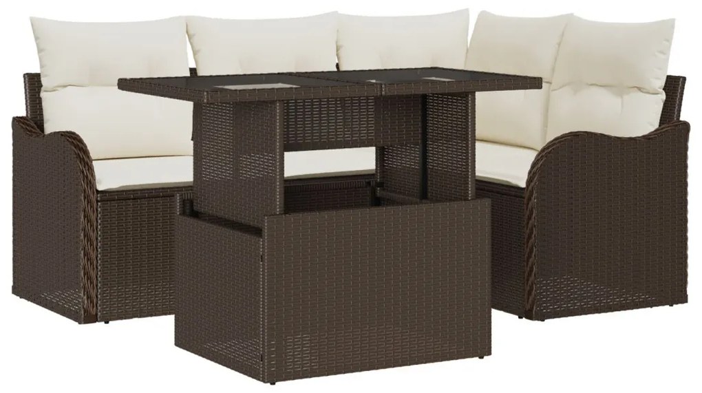 Kültéri étkező szett párnával 5 pcs Barna Poli rattan