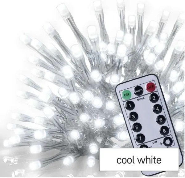 LED Karácsonyi kültéri lánc 300xLED/8 modes10m IP44 hideg fehér + távirányító