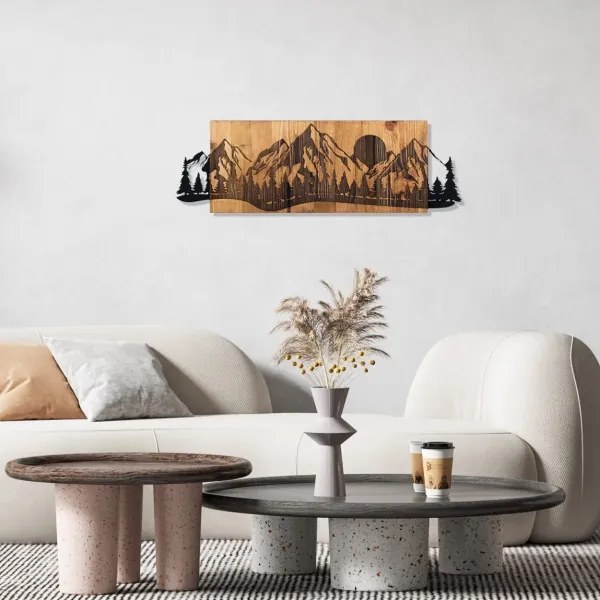 Fali dekoráció 75,5x24,5 cm hegy motívum fa/fém