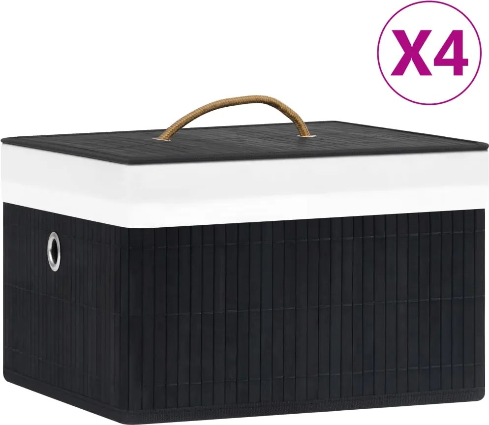 vidaXL 4 db fekete bambusz tárolódoboz