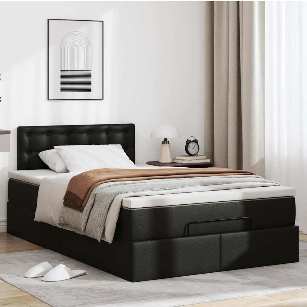 fekete műbőr ottomán ágy matracokkal &amp; LED-ek 120x190 cm