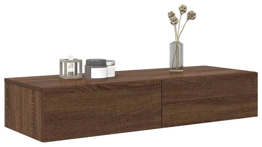 Falipolc fiókokkal barna tölgy 100x36x19 cm műszaki fa
