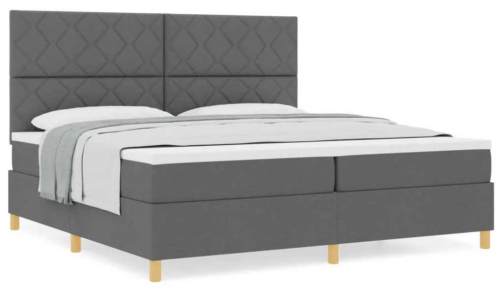 Box Spring Ágy Matrac Sötétszürke 200x200 cm Szövet
