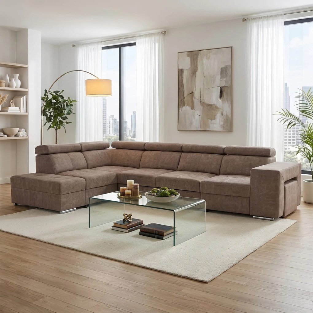 Ülőgarnitúra, bézs, balos, MALAGA BIG