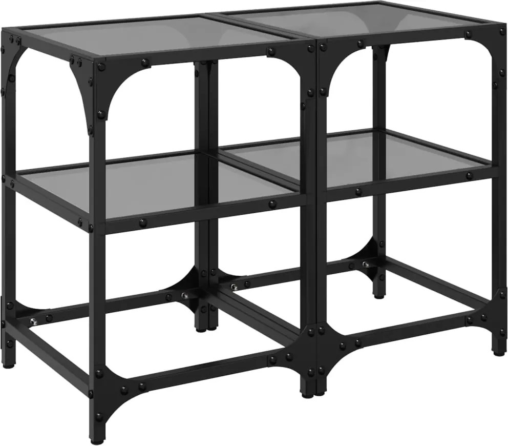vidaXL 2 db acél dohányzóasztal fekete üveglappal 30 x 30 x 45 cm