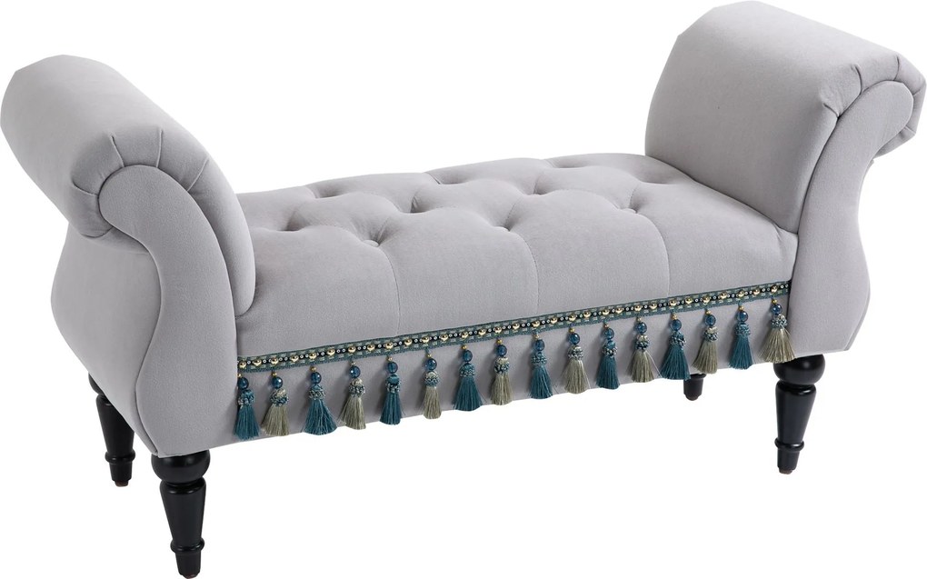 HOMCOM Kárpitozott Pad, Plüss Hatású, Luxus Ágy Szekrény, Fából készült Lábakkal, Előszoba Pad a Hálószobába, 150 kg-ig Terhelhetőség, Világosszürke,