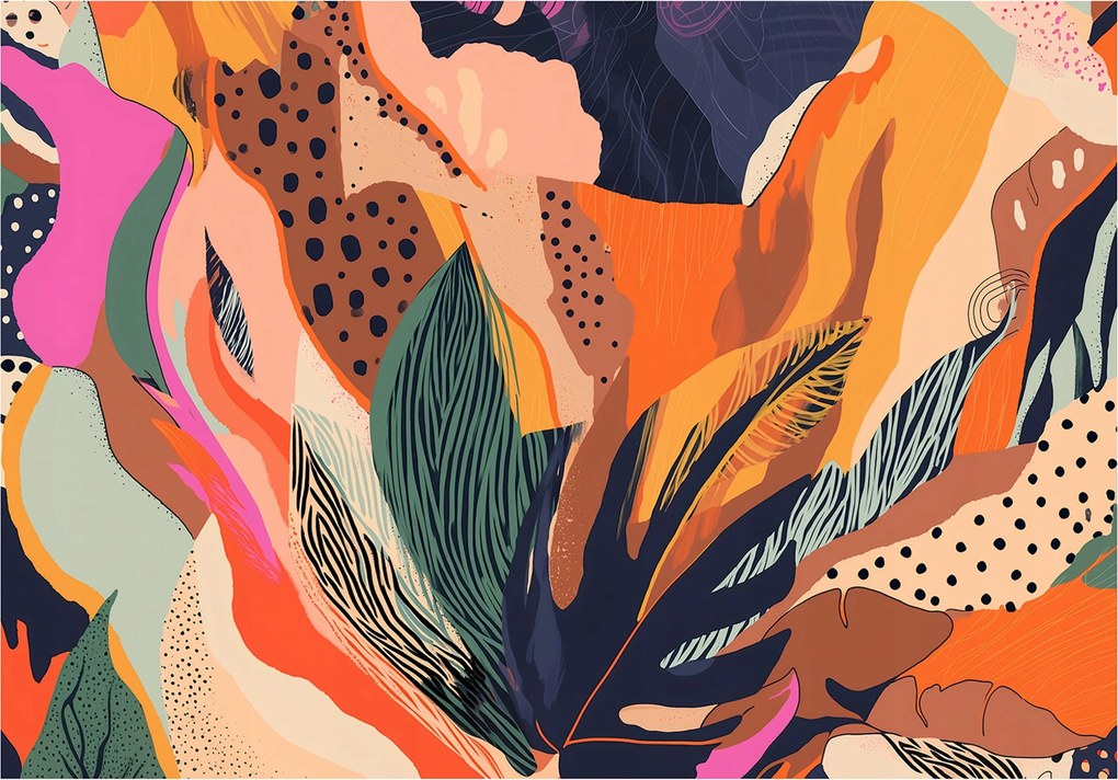 Vinyl Tapéta Flizelin Absztrakt Levelek Modern Színes 368x254