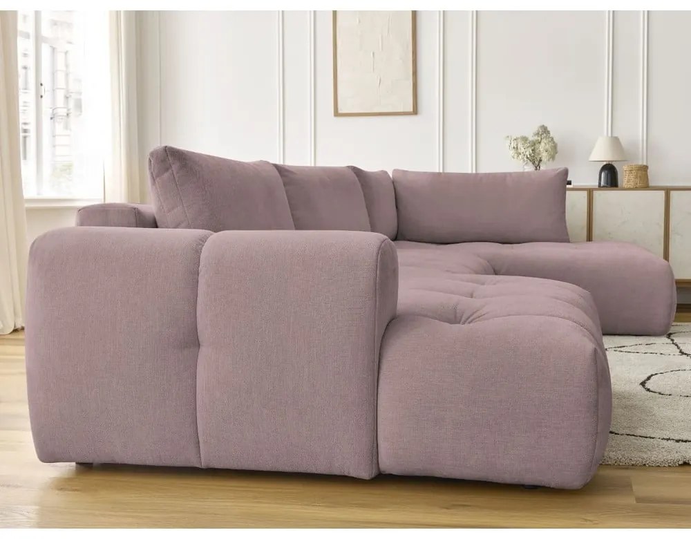 Rózsaszín kinyitható-tárolóhelyes sarokkanapé (jobb oldali-U alakú) Fuji – Bobochic Paris