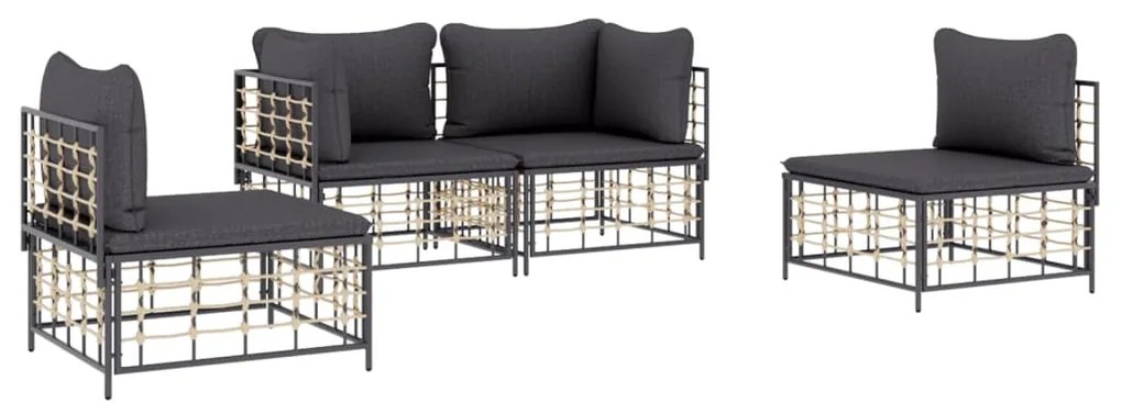4 részes antracitszürke polyrattan kerti ülőgarnitúra párnákkal