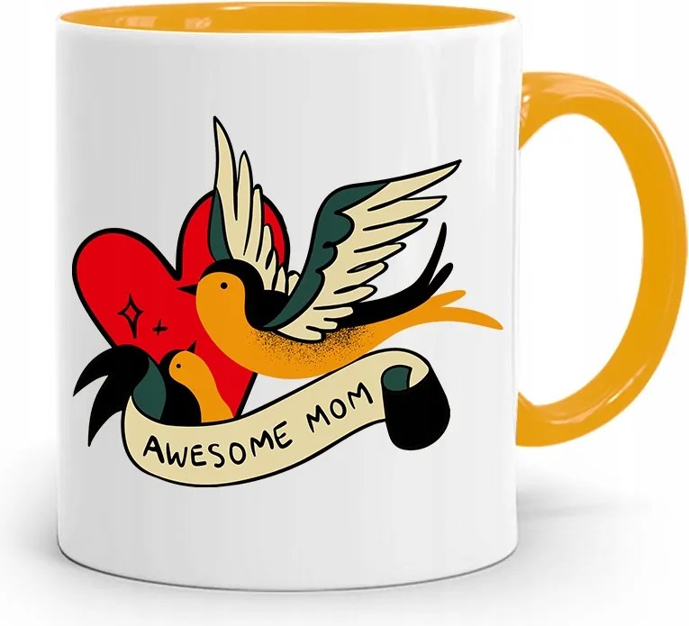 Sárga Bögre Ajándék Anyukáknak Awesome Mom fényképes nyomattal