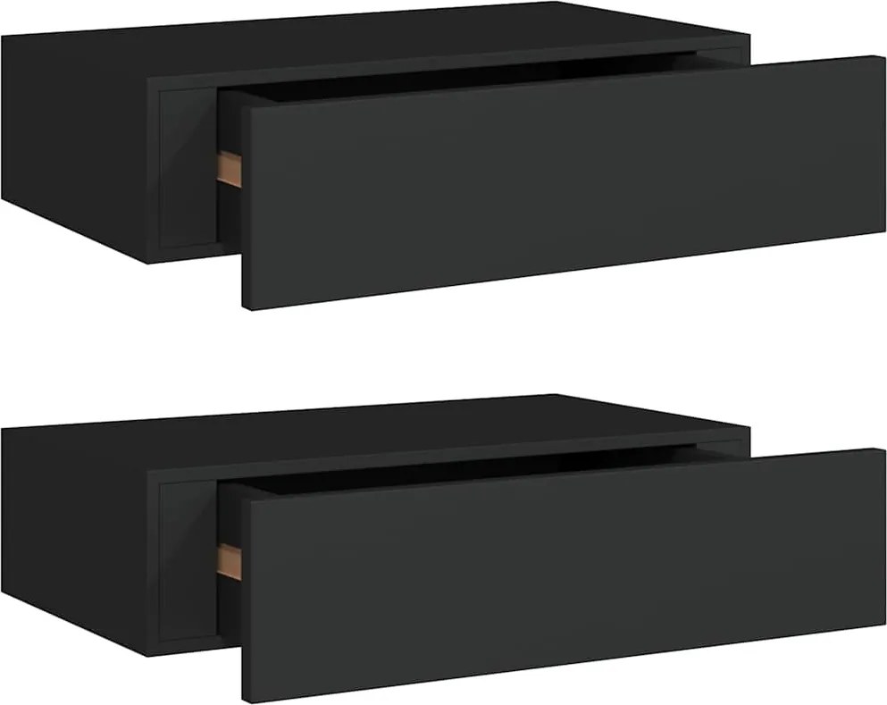 vidaXL 2 db fekete MDF falra szerelhető fiókos polc 40 x 23,5 x 10 cm