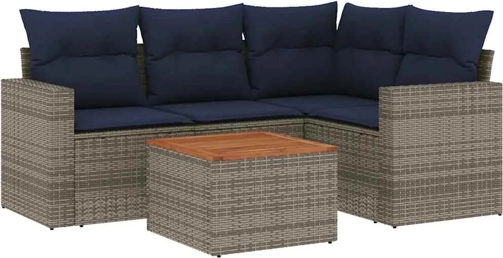 vidaXL 5 részes szürke polyrattan kerti ülőgarnitúra párnával