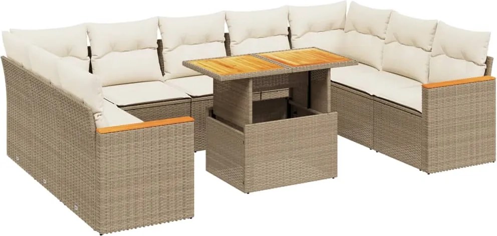 vidaXL 10 részes bézs polyrattan kerti ülőgarnitúra párnával