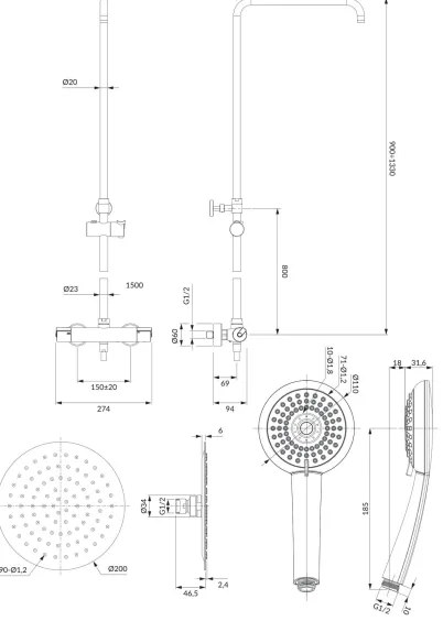 OMNIRES Y1244X/6CR - Zuhanyszett termosztátos Y csapteleppel, króm fényes