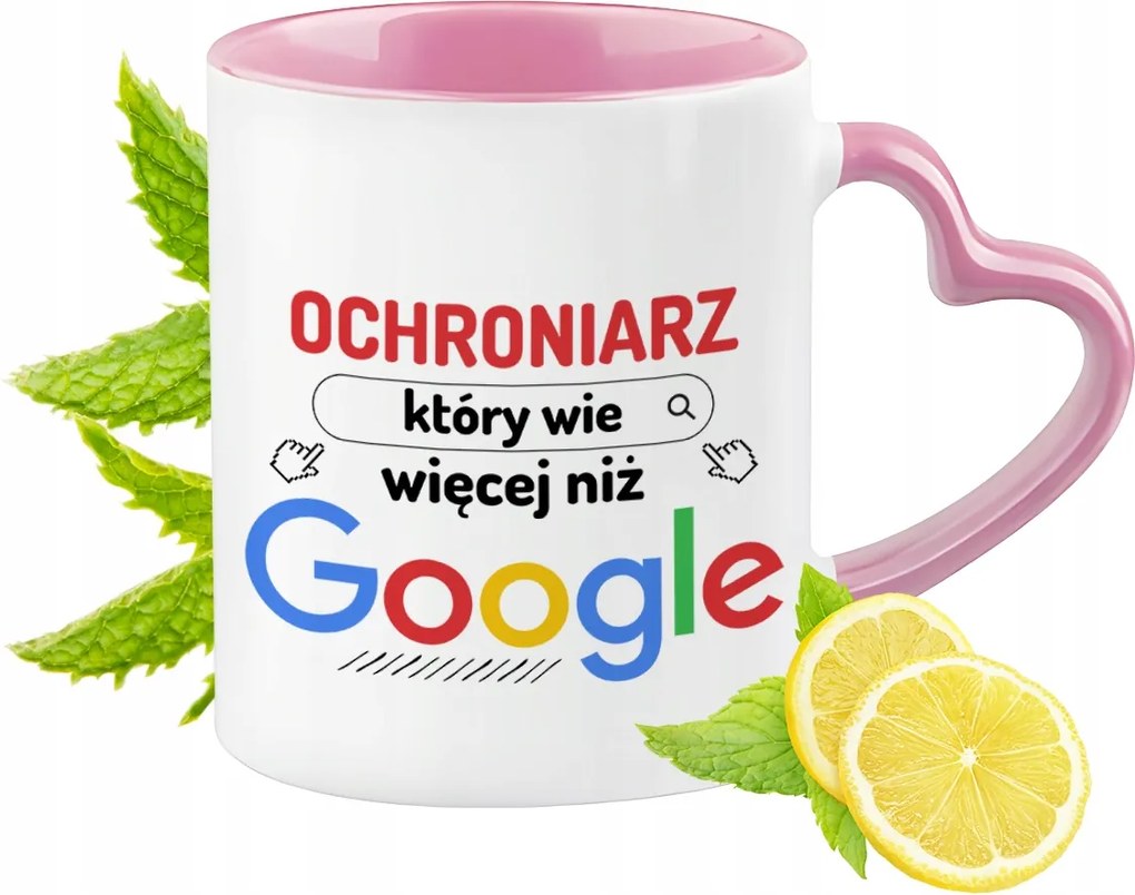 Biztonsági őr bögre Rózsaszín, szív alakú füllel Kávé ajándék