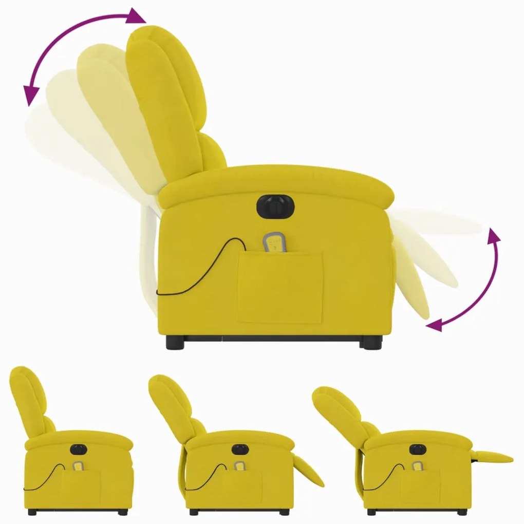 elektromos felállást segítő sárga bársony masszázsfotel