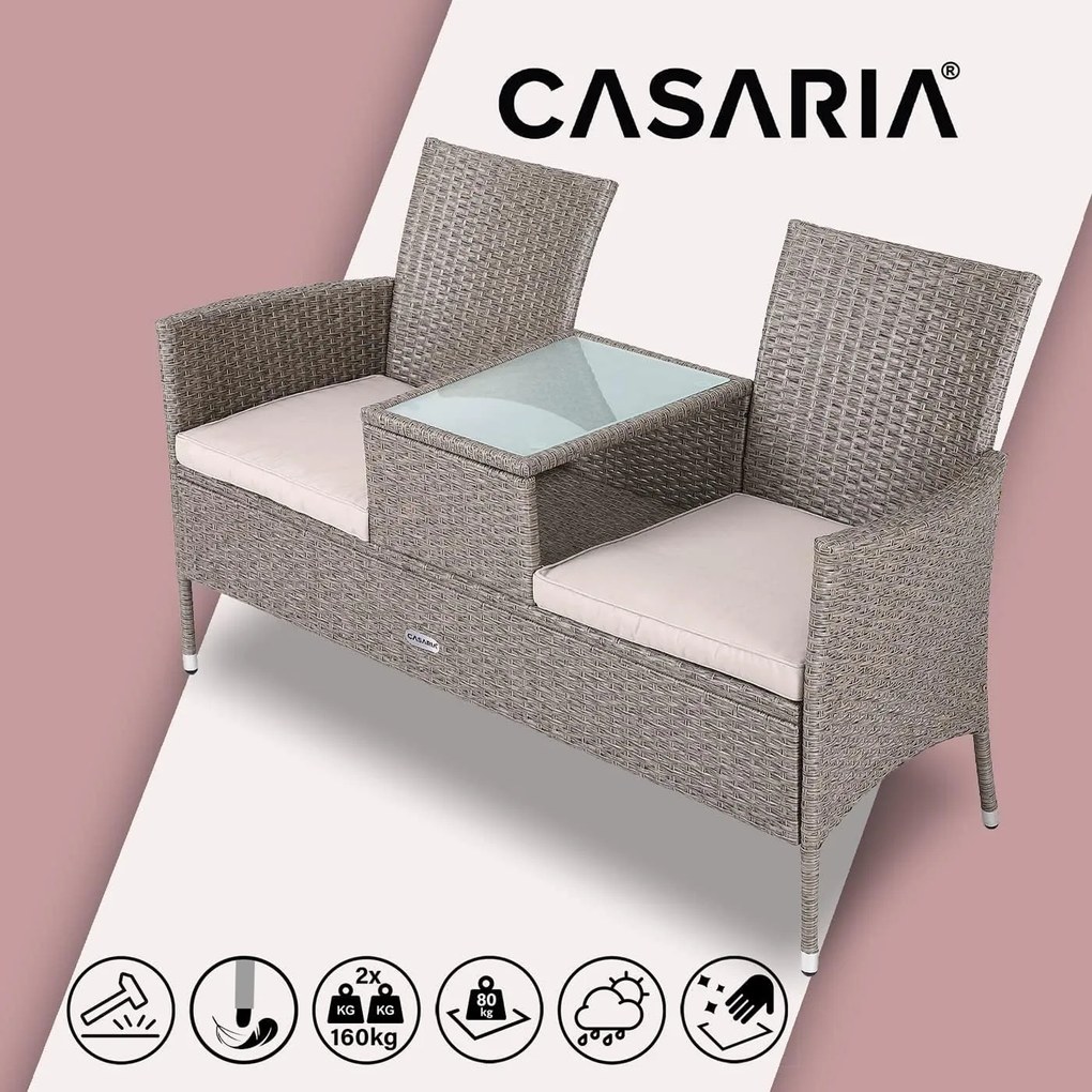 Casaria® Kerti rattan pad asztallal - homok