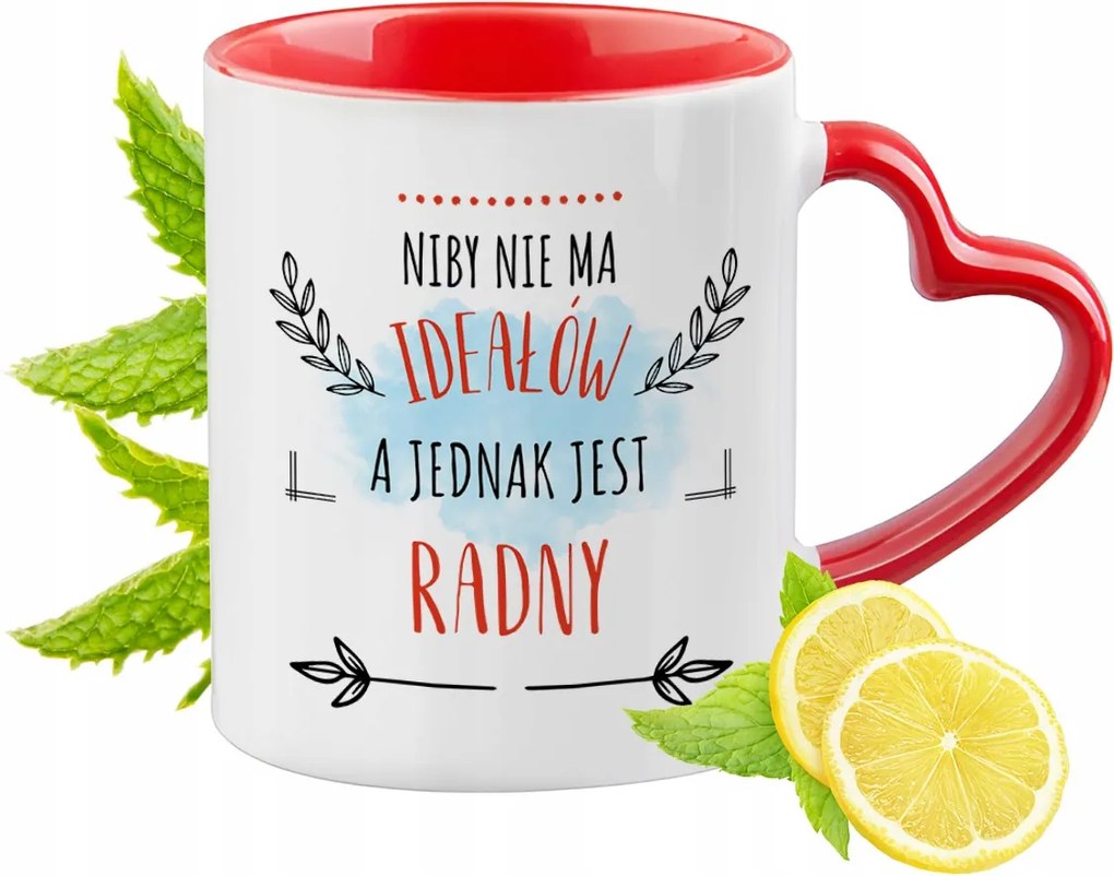 Piros bögre szív alakú füllel Ajándék