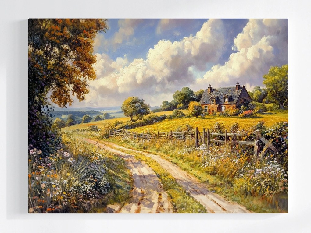 Vászonkép Canvas Tájkép Rusztikus Szabadtéri Falu Ház Út Nyár 100x75