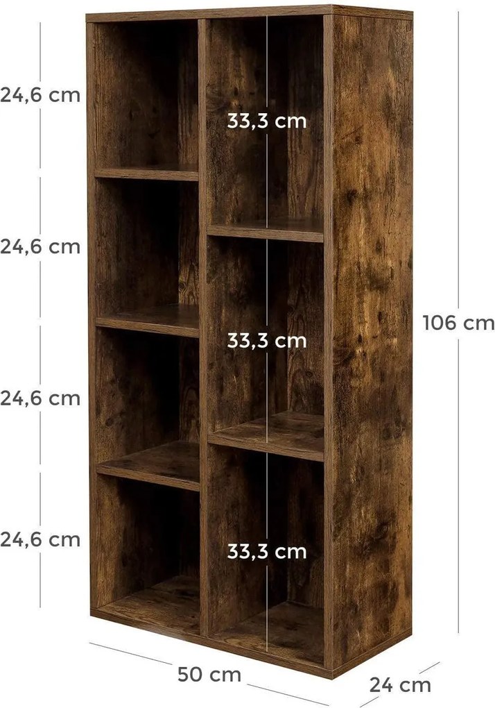 Könyvespolc, irodai polc 24 x 50 x 106 cm, rusztikus barna