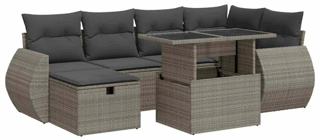 8 részes szürke polyrattan akácfa kerti ülőgarnitúra párnákkal