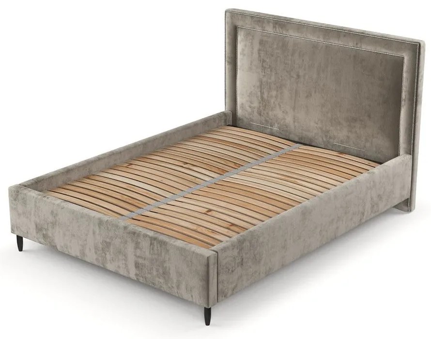 Bézs kárpitozott ágyneműtartós franciaágy ágyráccsal 180x200 cm Baleine – Maison de Rêve