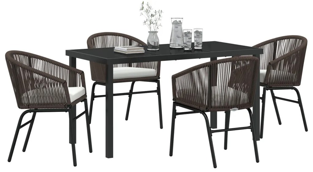 5 Részes Kerti Étkező Szett - Barna Poly Rattan