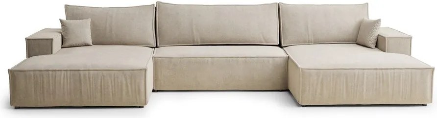 Bézs zsenília kinyitható-tárolóhelyes sarokkanapé (U alakú) Kyoto – Maison de Rêve