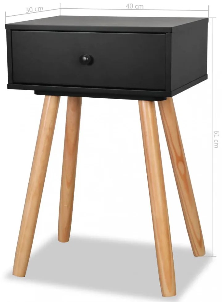2 db fekete, tömör fenyőfa éjjeliszekrény 40 x 30 x 61 cm