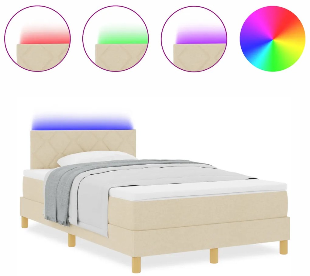 Krém Box Spring Ágy Matrac & LED Világítással 120x200 cm Szövet