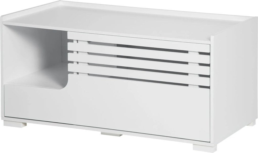 PawHut Macska WC Szekrény Macska Ház Mágneses Ajtó Elválasztóval Macska Alom Tálca Macska Szekrény Asztal Macska Barlang 90 x 48 x 42.5 cm Fehér | Aos