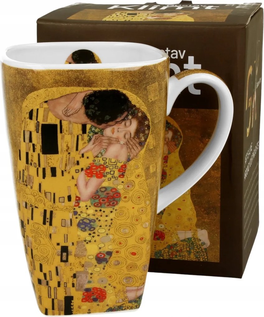 Klimt The Kiss Classic négyszögletes porcelán bögre, 650 ml, elegáns