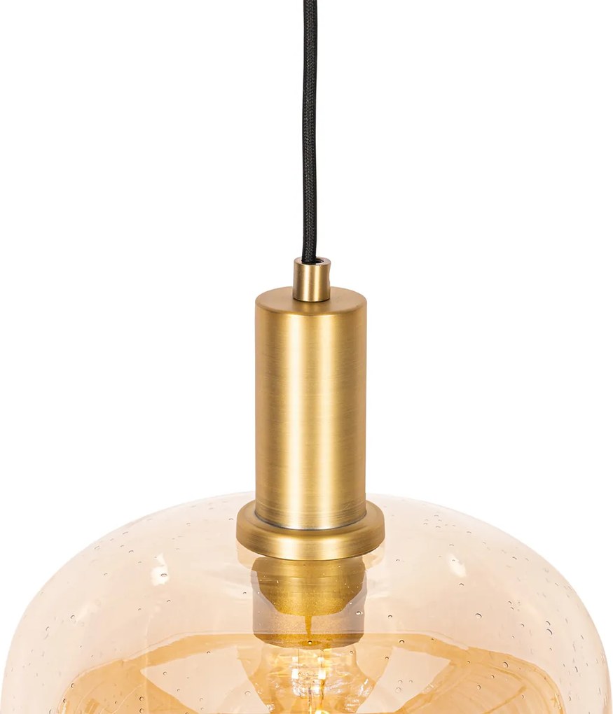 Okos függőlámpa fekete sárgarézzel és borostyánszínű üveggel, Wifi G95-tel - Zuzanna