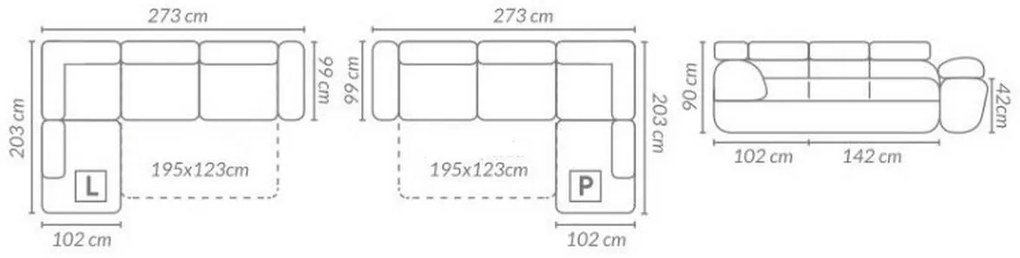 ASTON sarok kanapéágy, 273x70/85x203, sioux 1114/lux 5, bal sarok