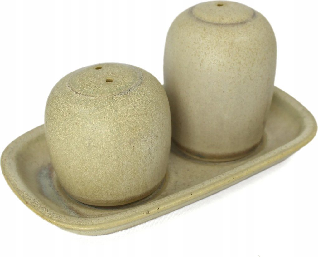 Fűszertartó szett só bors csészealjjal kézzel festett rusztikus Bézs