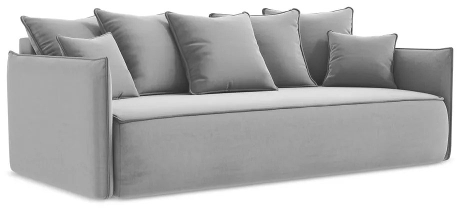 Világosszürke bársony kinyitható-tárolóhelyes kanapé 225 cm Hula – Makamii