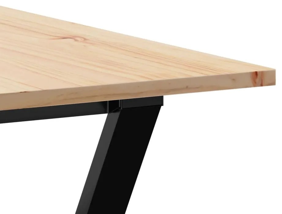 tömör fenyőfa és öntöttvas étkezőasztal Y-vázzal 180x90x75 cm