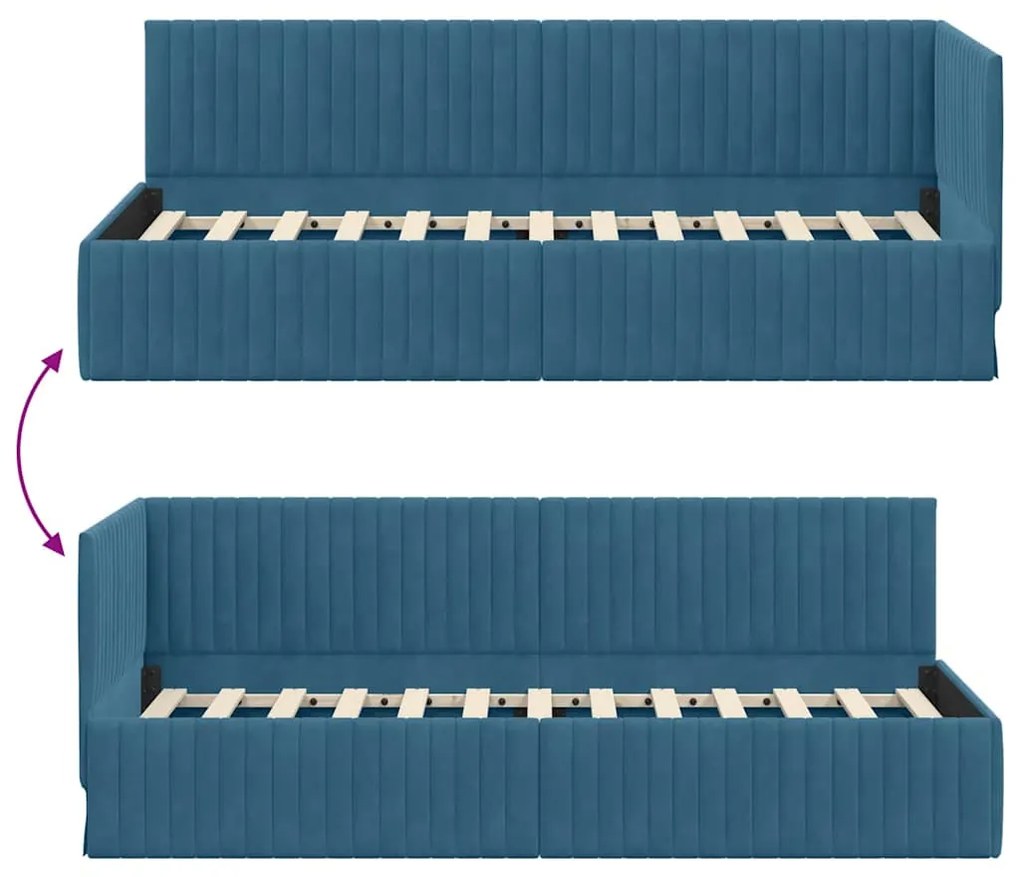 Sarokágy keret fejtámlával Kék 80 x 200 cm Bársony