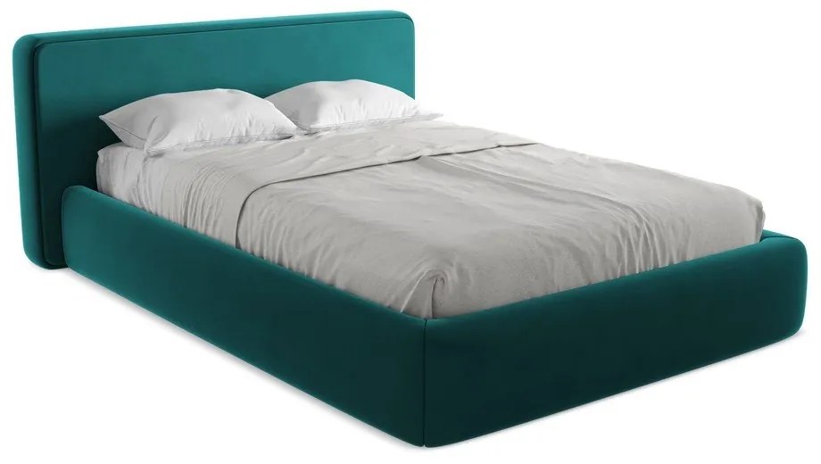 Türkiz kárpitozott ágyneműtartós franciaágy ágyráccsal 140x200 cm Kiana – Makamii