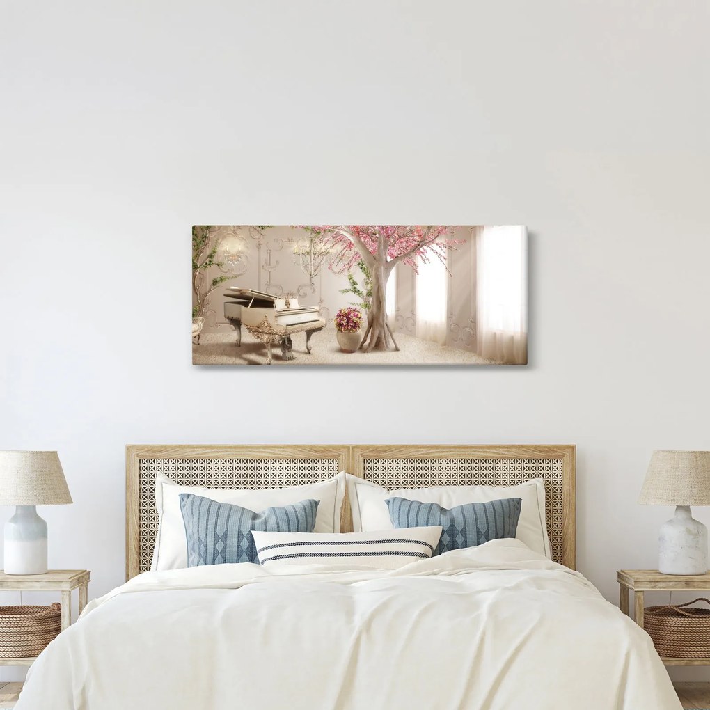 Kép - Álmodozó belső tér zongorával (120x50 cm)