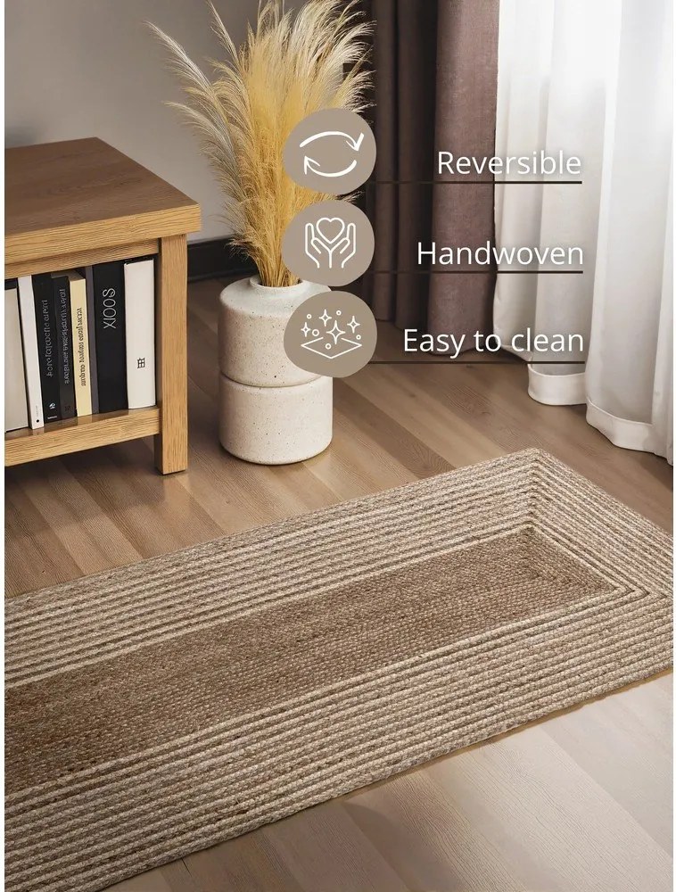Világos natúr színű-sötét natúr színű kétoldalas-kézi szövésű juta futószőnyeg 80x200 cm Juno – Hanse Home