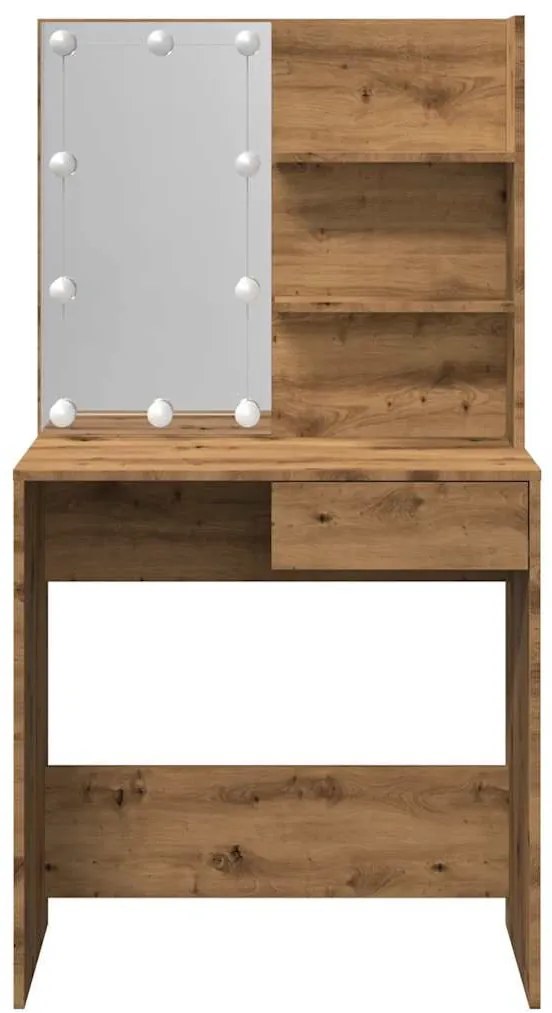 kézműves tölgy színű LED-es fésülködőasztal 74,5x40x141 cm