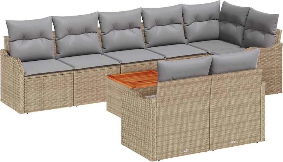vidaXL Kerti Kanapé Szett 9 pcs Beige és Világosszürke polirattan