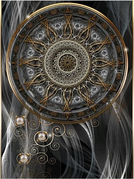 Fotótapéta Mandala Arany Ezüst Geometria Fekete vonalak Luxus 206x275 +ragasztó