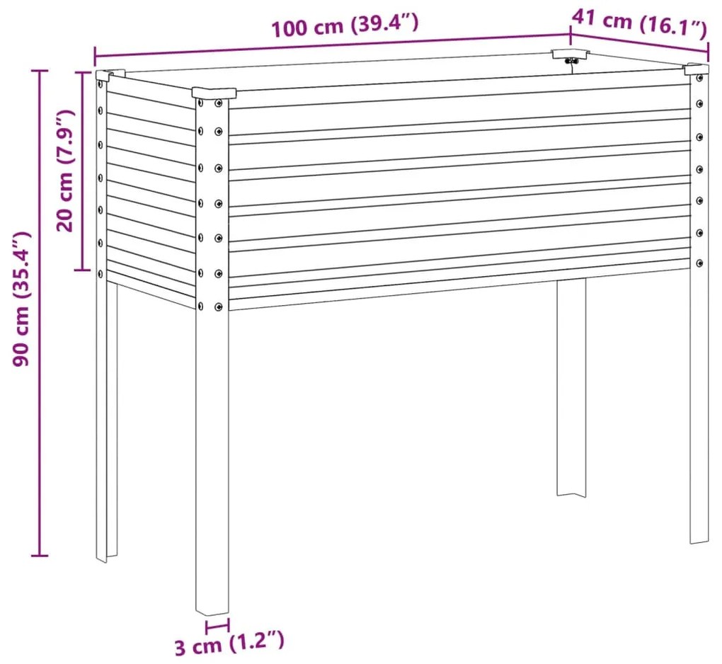 kerti virágláda 100 x 45 x 90 cm időjárásálló acélból