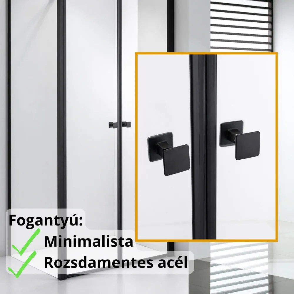 Stuxi Roma Black 90x120 aszimmetrikus kétszárnyú nyílóajtós zuhanykabin 6 mm vízlepergető biztonsági üveggel, matt fekete