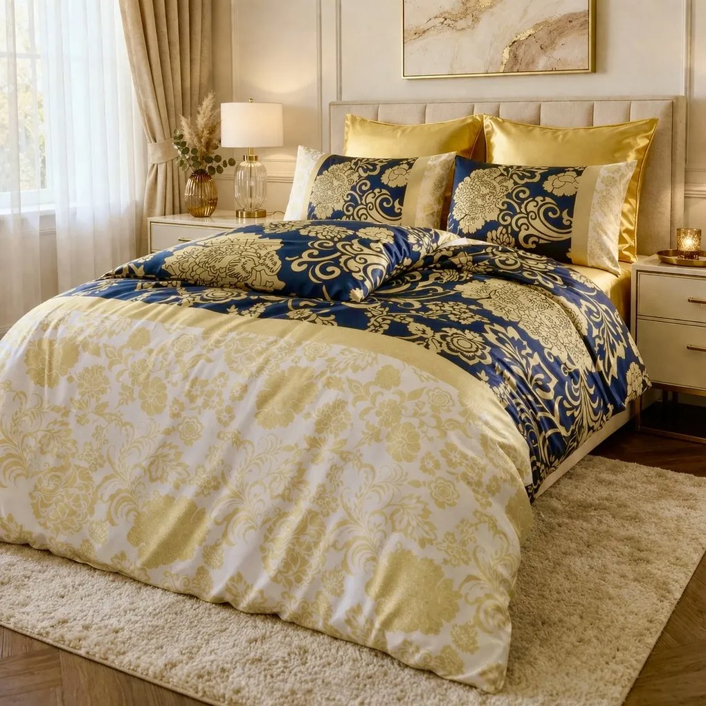 Ágyneműhuzat pamut szatén Flavio gold TiaHome - 1x Párna 90x70cm, 1x Paplan 140x200cm