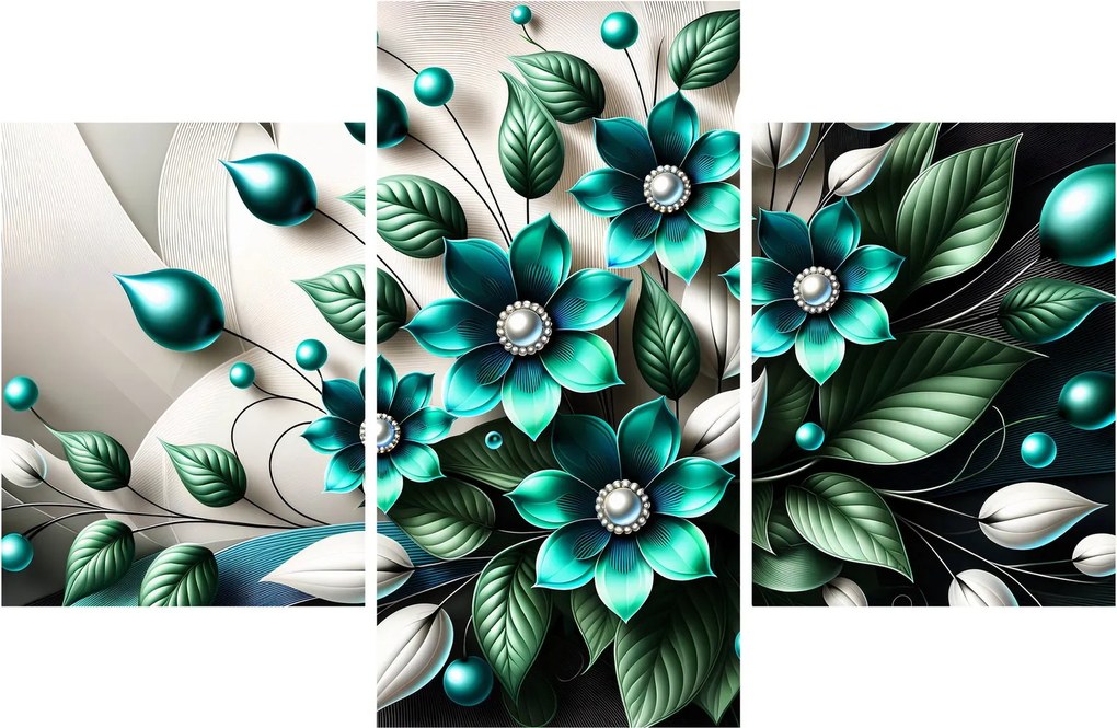 Kép - 3D türkiz virágok (90x60 cm)