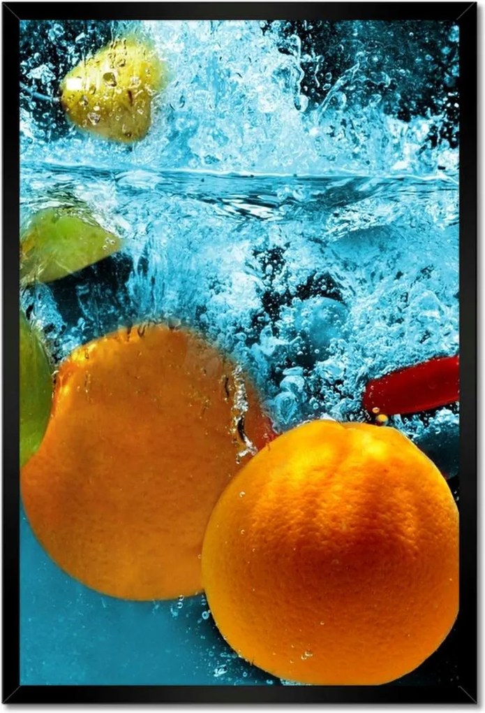 Poszter keretben 40x60 Kék csobbanás gyümölcsökkel