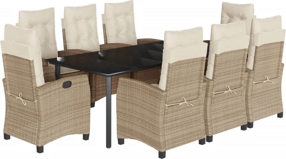 vidaXL 9 részes bézs polyrattan kerti étkezőgarnitúra párnákkal